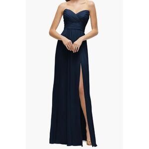 NWOT AFTER SIX Pleated Strapless Chiffon A-Line Gown Midnight Navy Blue Size 6